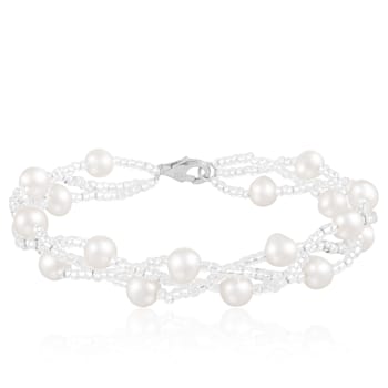 6-7mm White Cultured Freshwater Pearl Silver  Bracelet