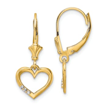 14K Yellow Gold and Rhodium Over 14K Yellow Gold Diamond-Cut Heart
Dangle Earrings