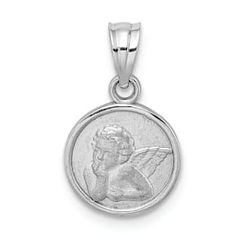 Rhodium Over 14k White Gold Satin Angel Coin Charm