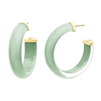 14K Yellow Gold Over Sterling Silver Medium Illusion Acrylic Hoops in
Moody Jade Color