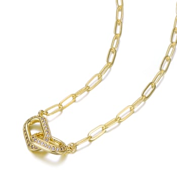 CZ Interlocking Links Pendant Necklace In 14K Gold Over Brass