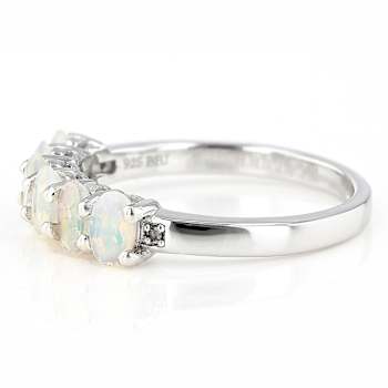 Opal And Diamond Accent Band Ring In Sterling Silver