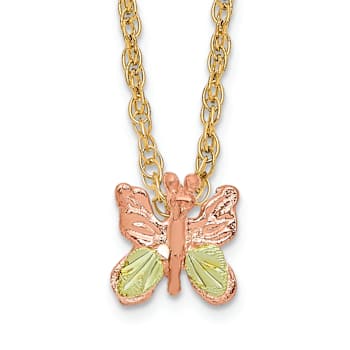 10k Yellow Gold With 12k Rose Gold and 12k Green Gold Accent Butterfly
Pendant With 18 Inch Chain