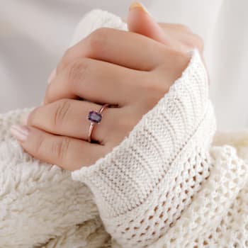 Blue Lab Created Alexandrite Rectangular Cushion 14K Rose Gold Over
Sterling Silver Solitaire Ring
