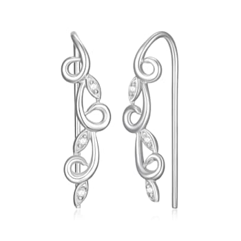 White Diamond Accent Rhodium Over Sterling Silver Threader Earrings