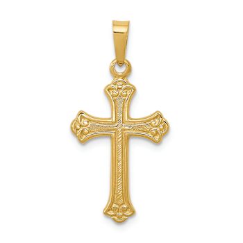 14k Yellow Gold Polished Fleur de lis Cross Pendant