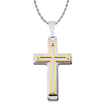 Invicta Men's Two-Tone Cross Pendant With Chain In Stainless Steel