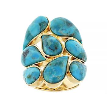 Turquoise Pear Large Ring In 18K Gold Over Sterling Silver
