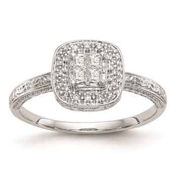 Rhodium Over 14K White Gold Diamond Cluster Engagement Ring 0.22ctw