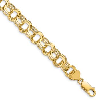 14k Yellow Gold 7.5mm Triple Link Charm Bracelet