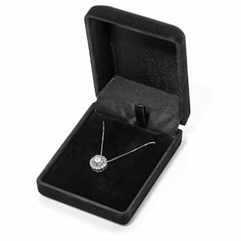 14K White Gold Necklace Round HaloCubic Zirconia Solitaire1.25CTW 18
Inch .60mm Box Link Chain
