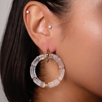 14K Yellow Gold Over Brass Gala Bamboo Acrylic Earrings
