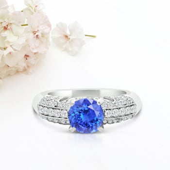 14K White Gold Round Tanzanite and Diamond Ring, 1.72ctw