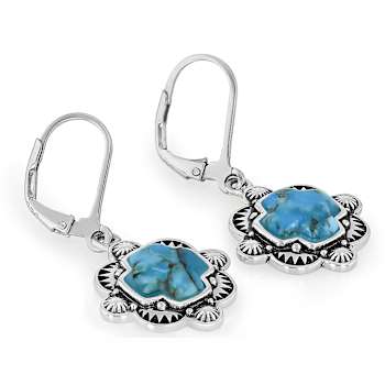 Turquoise Sterling Silver Modern Cross Earrings 9x9mm