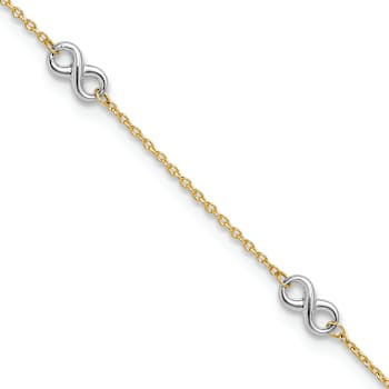 10k Yellow Gold and 10k White Gold Polished Infinity Link Anklet