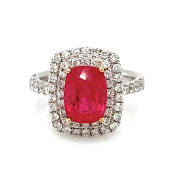 3.28 Ctw Ruby and 0.98 Ctw White Diamond Ring in 14K 2-Tone