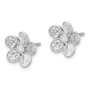 Rhodium Over 14k White Gold 10mm Diamond Flower Stud Earrings