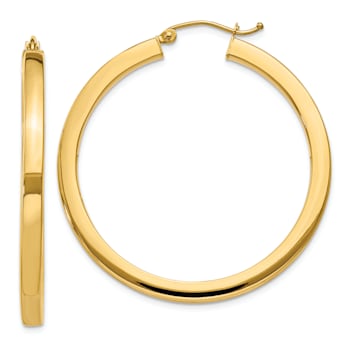 14k Yellow Gold 1 9/16" Polished Square Hoop Earrings