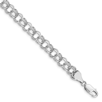 Rhodium Over 14k White Gold 7mm Double Link Charm Bracelet