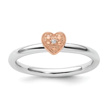 14K Rose Gold Over Sterling Silver Stackable Expressions Diamond Heart
Ring 0.005ctw