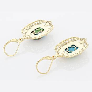 Multi-Color Blended Turquoise and Filigree Earrings In 18K Gold Over
Sterling Silver 12x10mm