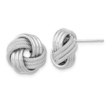 Rhodium Over 14k White Gold 12.5mm Polished Textured Love Knot Stud Earrings