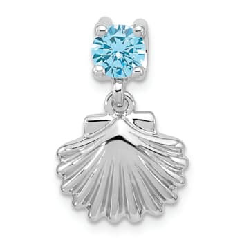 Rhodium Over Sterling Silver Polished Blue Cubic Zirconia  Shell Chain
Slide Pendant