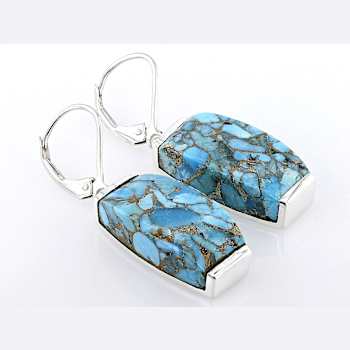 Blue Copper Composite Turquoise Sterling Silver Dangle Earrings 20x10mm