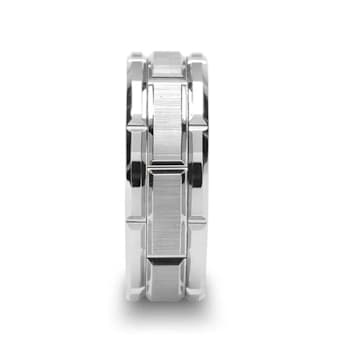 WARWICK Beveled Tungsten Carbide Wedding Band with Brush Finished Center
and Alternating Grooves 8mm