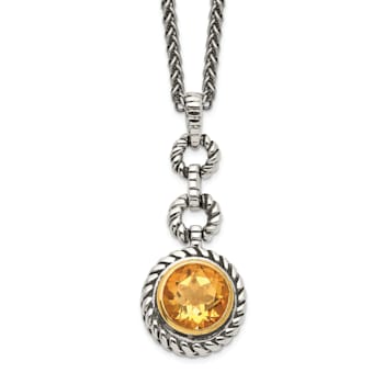 Sterling Silver with Gold-tone Flash Gold-plated Citrine Necklace