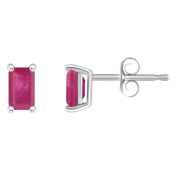 5x3mm Emerald Cut Ruby 14k White Gold Stud Earrings