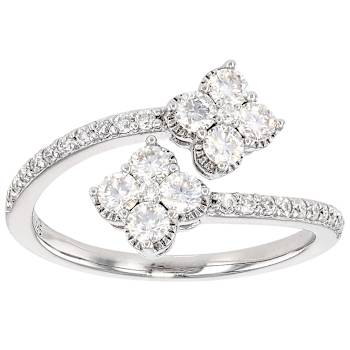 Moissanite Clover Bypass Ring In Platinum-Enhanced Sterling Silver