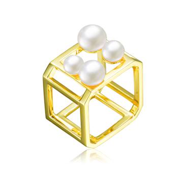 Freshwater Pearl Geometric Ring In 14K Gold Over Sterling Silver