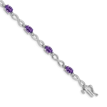 Rhodium Over 14k White Gold Amethyst and Diamond Infinity Bracelet
