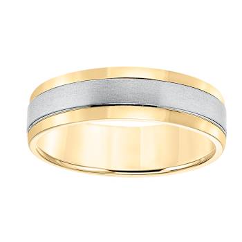 6mm Comfort Fit Band with Brushed Finish in 10k Yellow Gold with White Rhodium