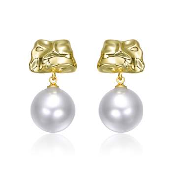 Pear Shape Pearl Simulant Drop Earrings In 14K Gold Over Brass