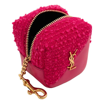 Saint Laurent Jamie YSL Keyring Cube Magenta Tweed Leather