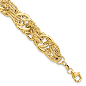 14K Yellow Gold Polished and Textured Fancy Link Bracelet