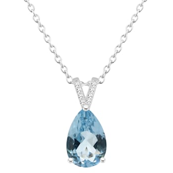 12x8mm Pear Shape Sky Blue Topaz With Diamond Accents Rhodium Over
Sterling Silver Pendant w/ Chain