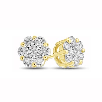 1.00cttw Diamond Cluster Earring Set in 14k Yellow Gold