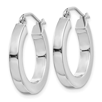 14k White Gold 20mm x 3mm Square Tube Hoop Earrings