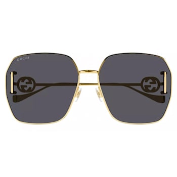 Gucci Gold Tone Oversize Frame with "GG" Logo Accent / Gray
Lens Sunglasses
