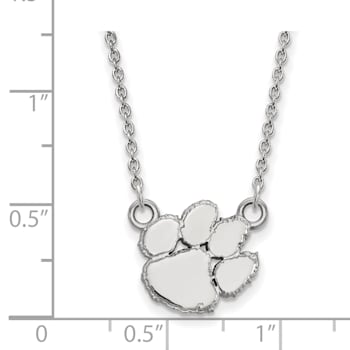 Rhodium Over Sterling Silver LogoArt Clemson University Tiger Paw Small
Pendant Necklace
