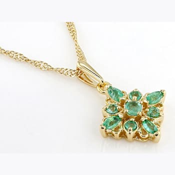 Emerald Marquise And Round Pendant Necklace In 18K Gold Over Sterling Silver