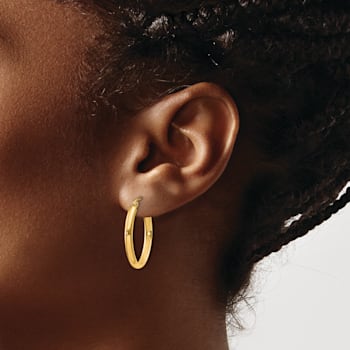 14k Yellow Gold Polished 15/16" Oval Tube Hoop Earrings