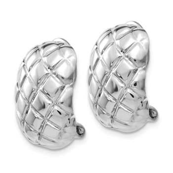 Rhodium Over 14k White Gold Polished and Textured Quilted Non-pierced
Omega Back Earrings