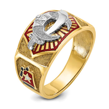 10K Two-Tone Yellow and White Gold Men's Textured and Enameled Masonic
Shriner's Ring