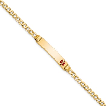 14k Yellow Gold Medical Red Enamel Cuban Link ID Bracelet