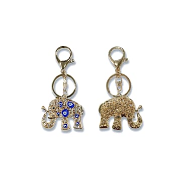 Gold Tone Blue Evil Eye Elephant