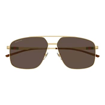 Gucci Gold Tone Square Frame / Brown Lenses Sunglasses